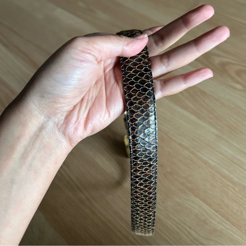 Elite Accessories Gold Buckle Snake Embossed Belt Medium